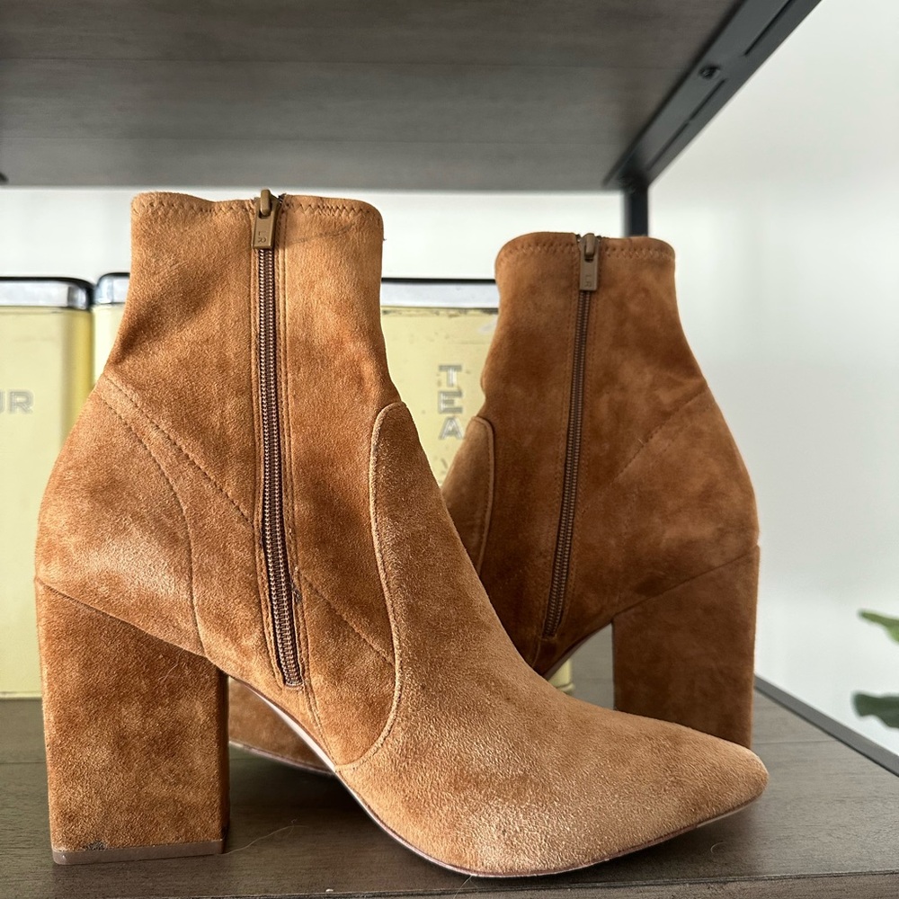 Isle Tan Suede Loeffler Randall Heeled Boots, size 7